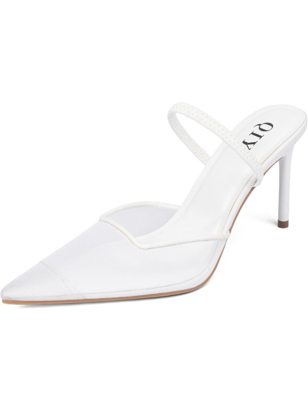 Women's White Pointed Toe Slingback Stiletto Pumps Slip On Heeled Mule Shoes